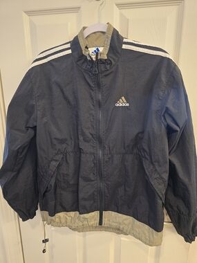 adidas Navy Windbreaker Jacket with Beige Trim